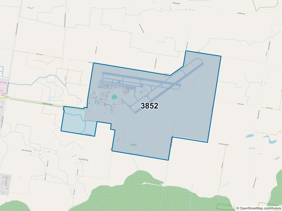 Map of postcode 3852 — East Sale, VIC, Australia