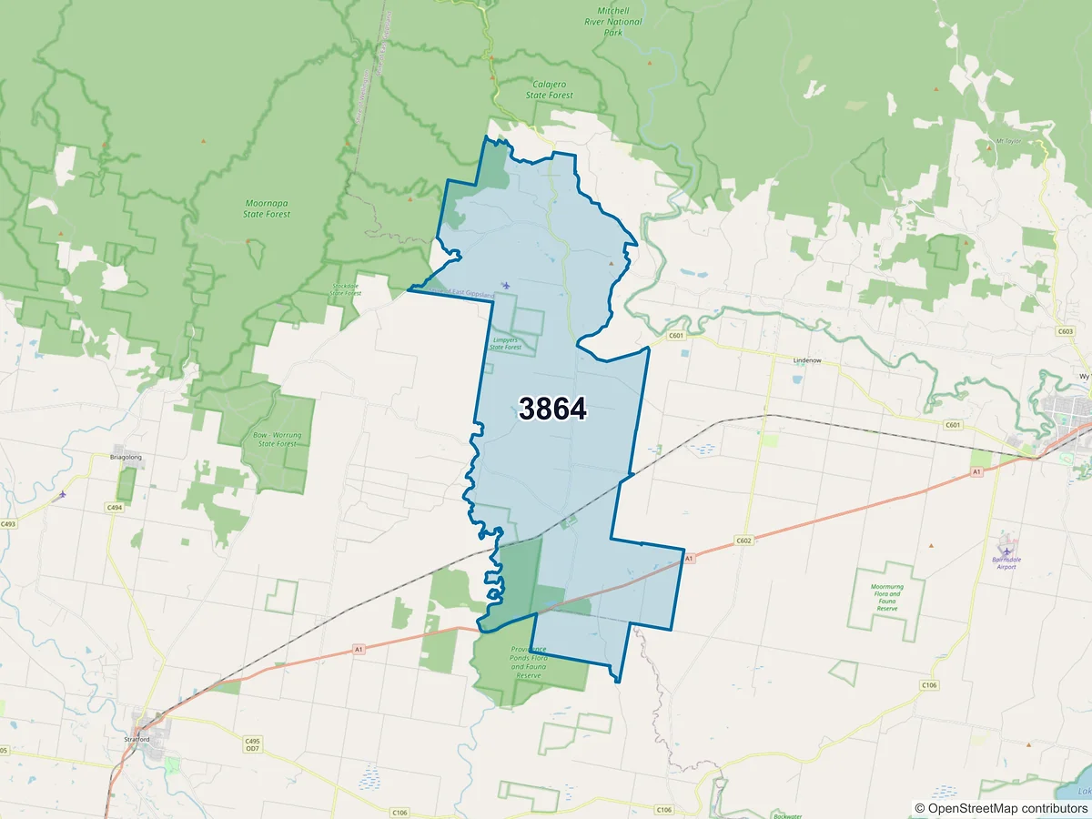 Map of postcode 3864 — Fernbank, VIC, Australia