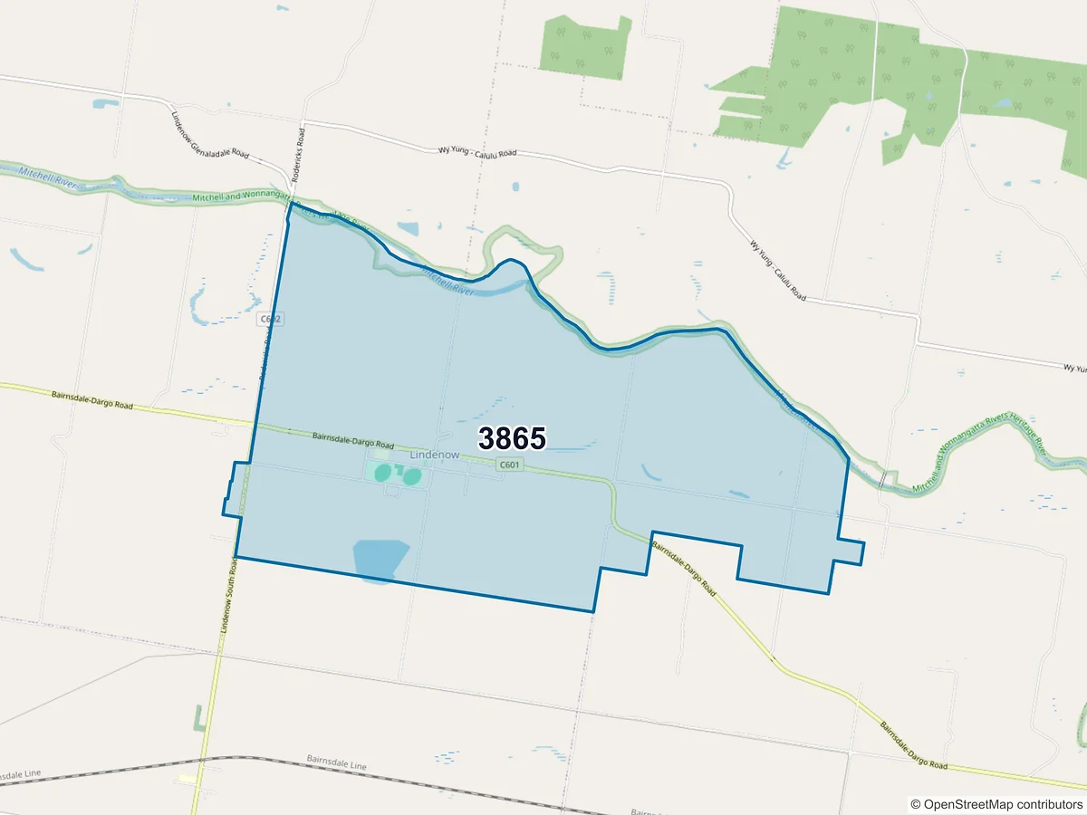 Map of postcode 3865 — Lindenow, VIC, Australia