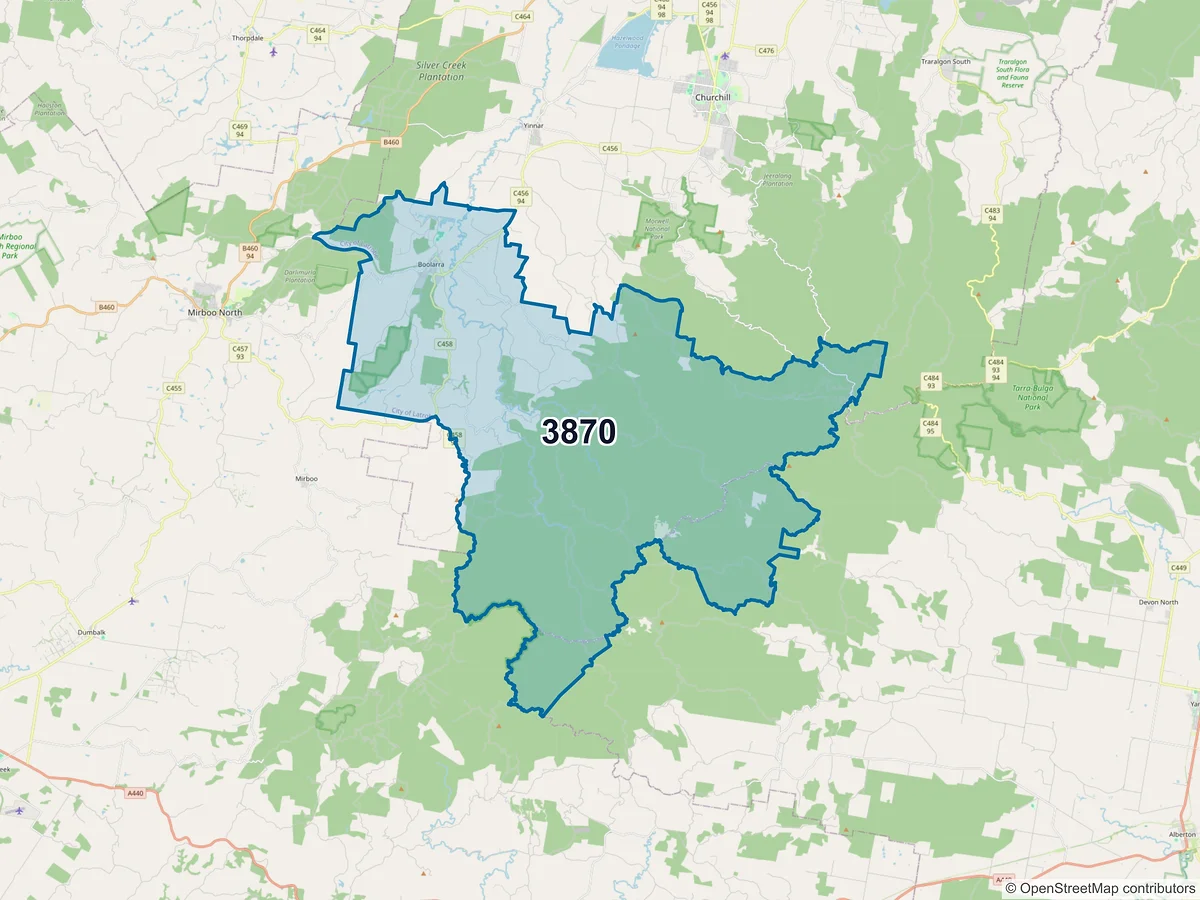 Map of postcode 3870 — Boolarra, VIC, Australia