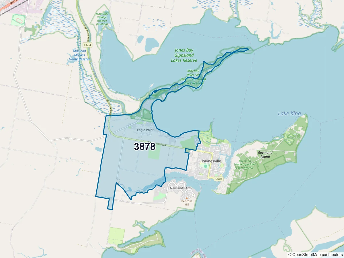 Map of postcode 3878 — Eagle Point, VIC, Australia