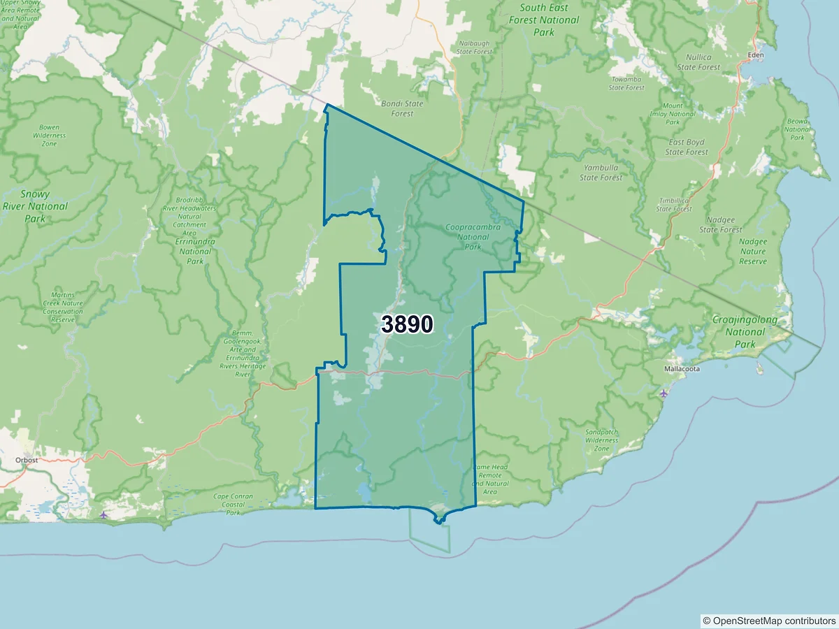Map of postcode 3890 — Cann River, VIC, Australia