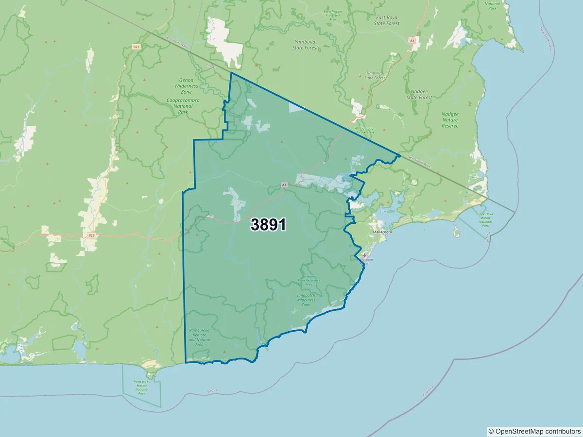 Map of postcode 3891 — Genoa, VIC, Australia