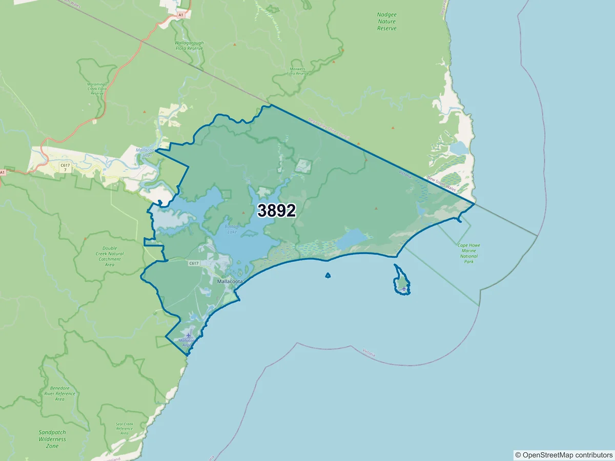 Map of postcode 3892 — Mallacoota, VIC, Australia