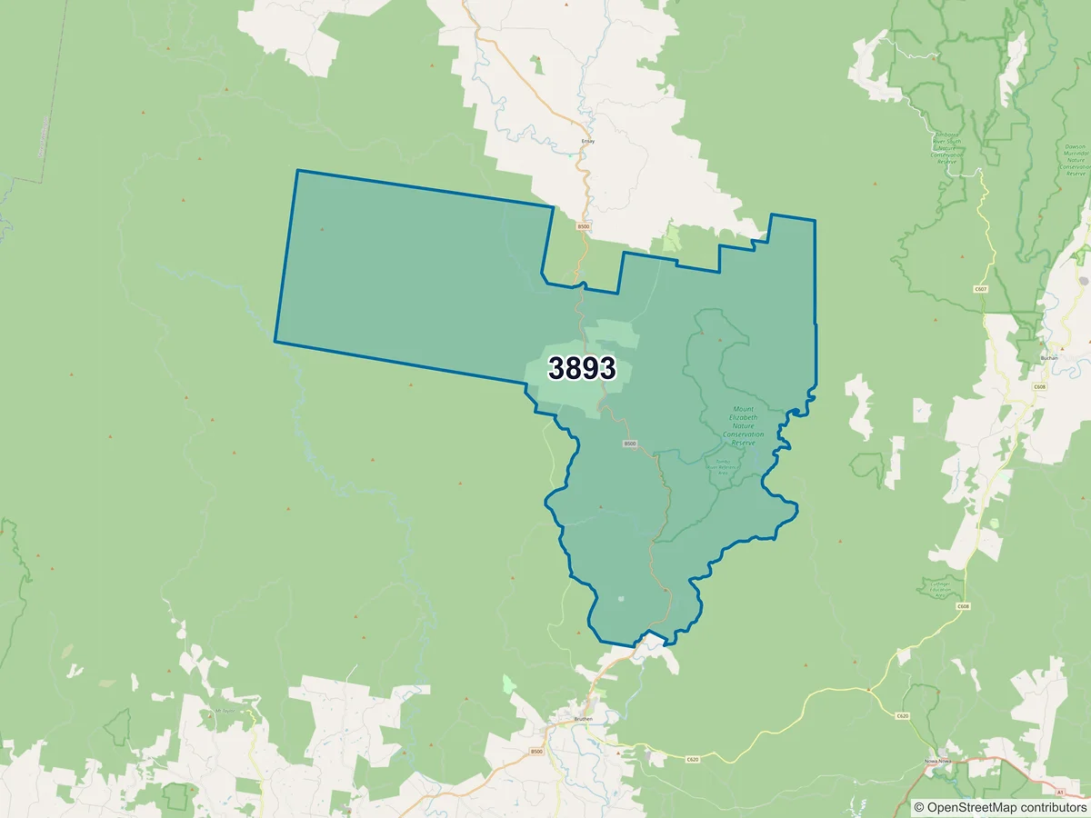 Map of postcode 3893 — Tambo Crossing, VIC, Australia