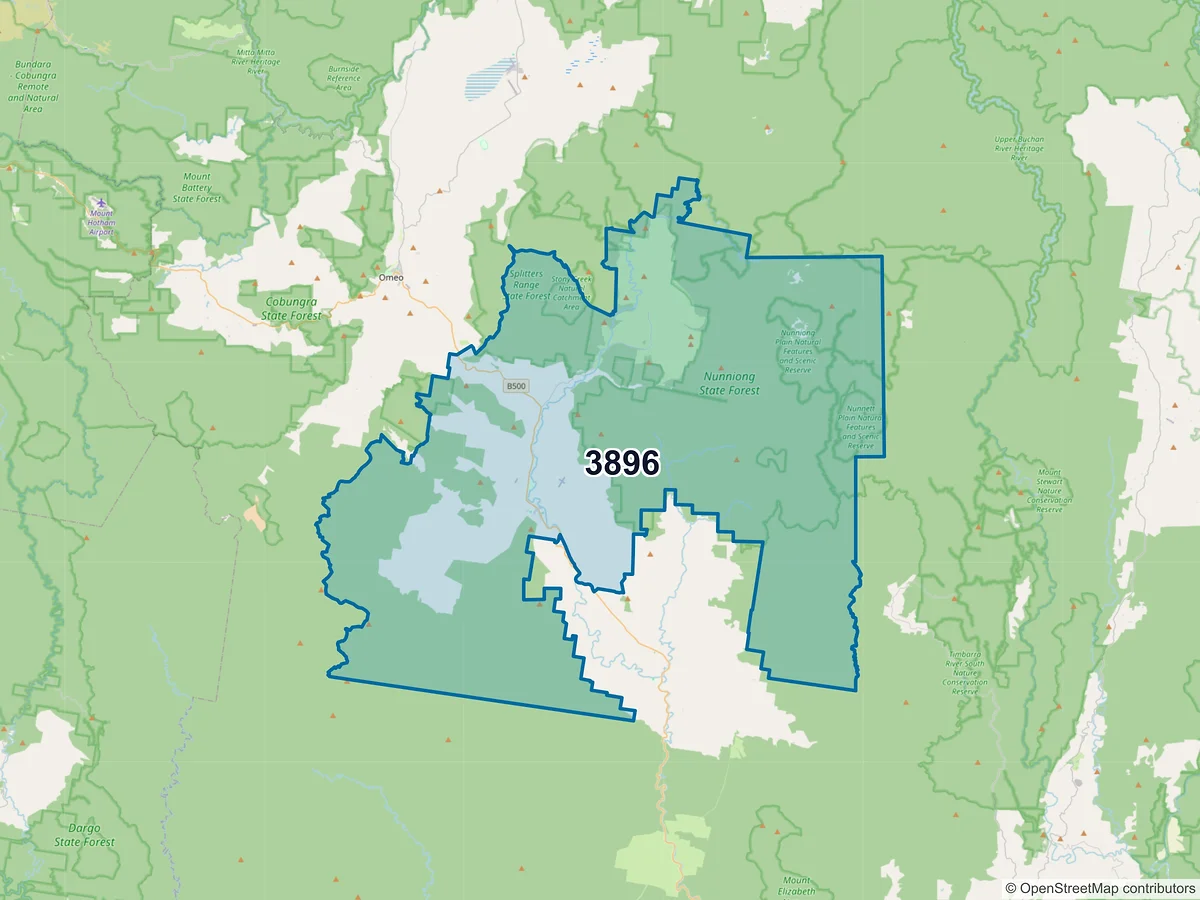 Map of postcode 3896 — Swifts Creek, VIC, Australia