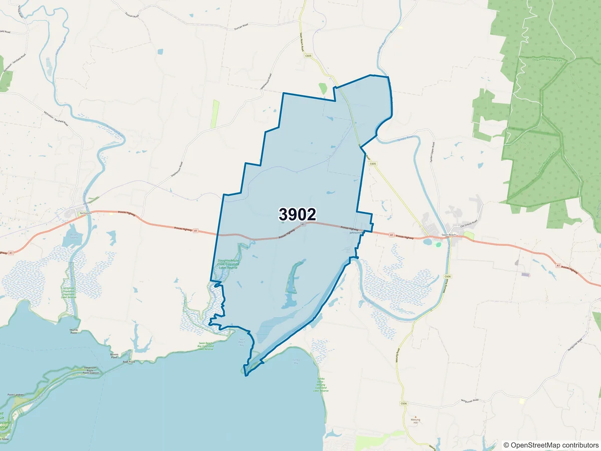 Map of postcode 3902 — Johnsonville, VIC, Australia