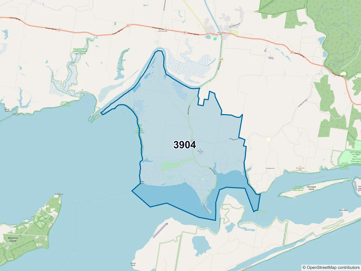 Map of postcode 3904 — Metung, VIC, Australia