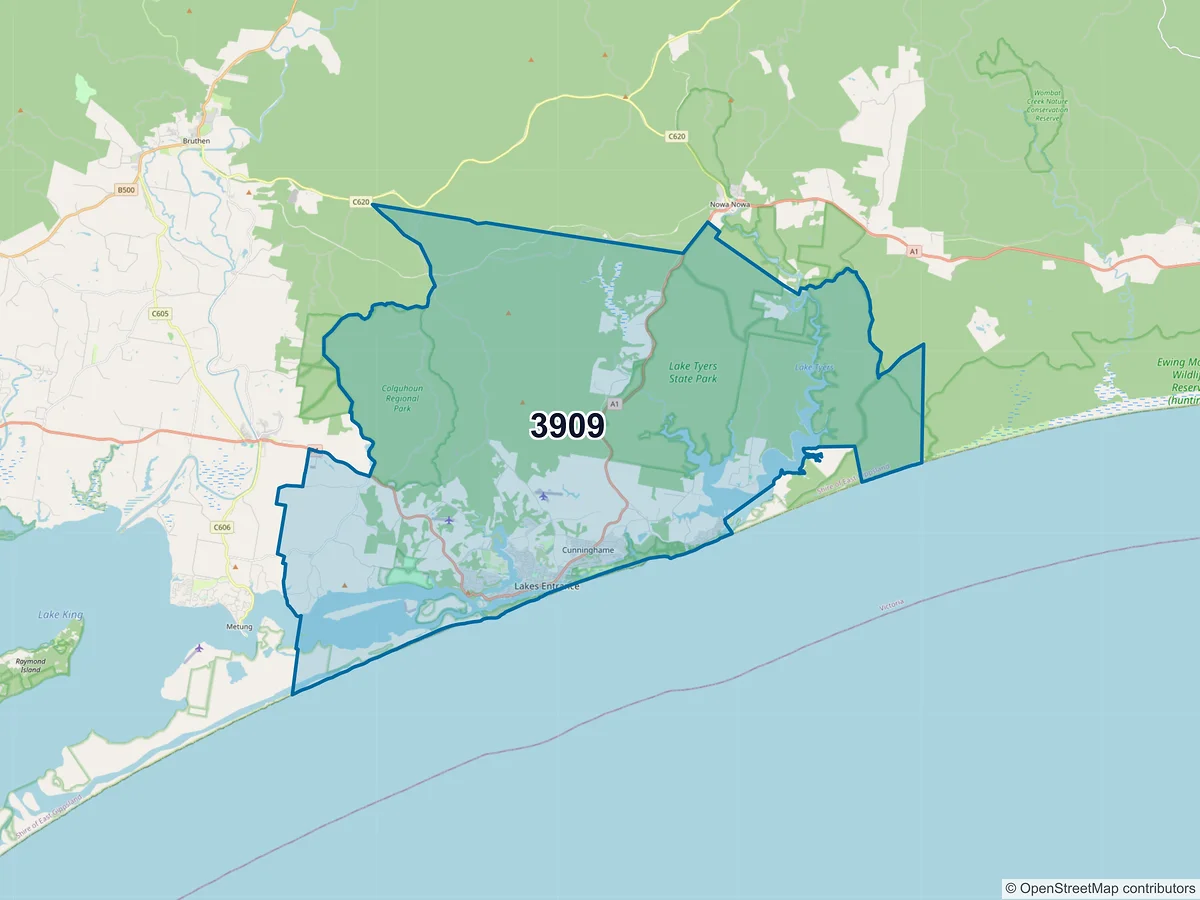 Map of postcode 3909 — Lakes Entrance, VIC, Australia
