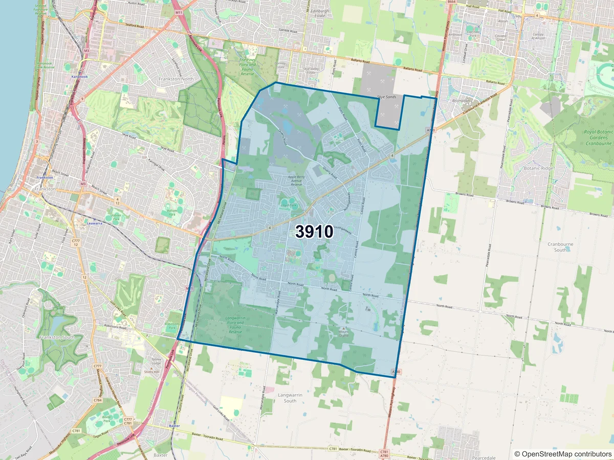 Map of postcode 3910 — Langwarrin, VIC, Australia