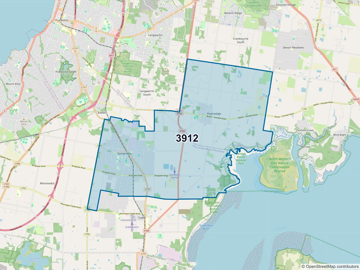 Map of postcode 3912 — Somerville, VIC, Australia
