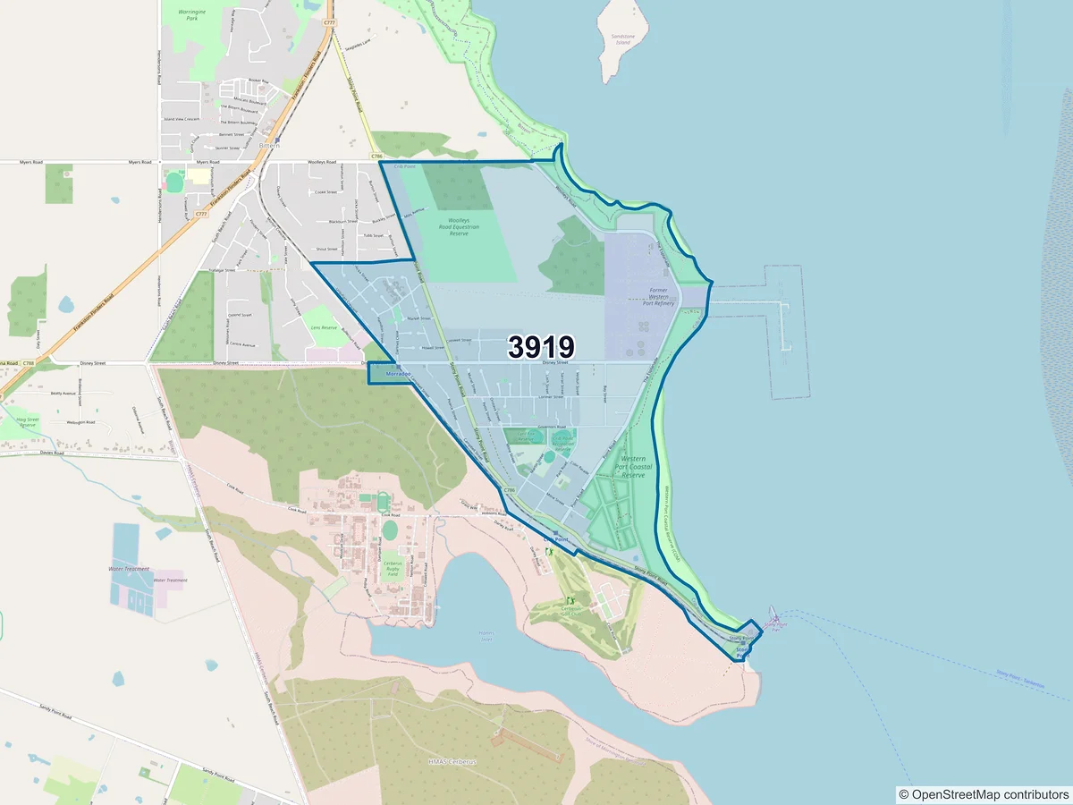 Map of postcode 3919 — Crib Point, VIC, Australia