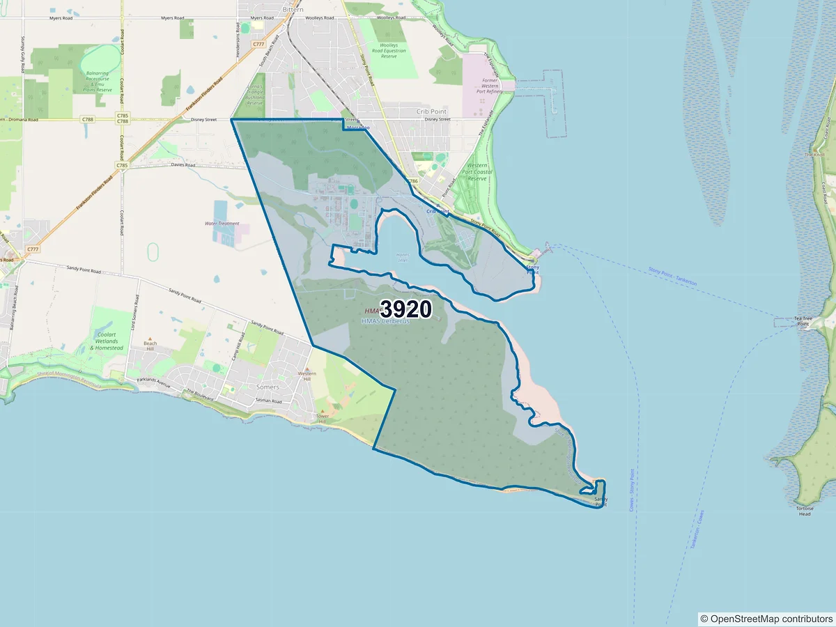 Map of postcode 3920 — Hmas Cerberus, VIC, Australia