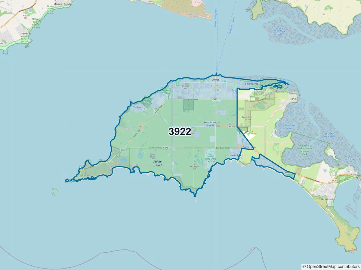 Map of postcode 3922 — Cowes, VIC, Australia