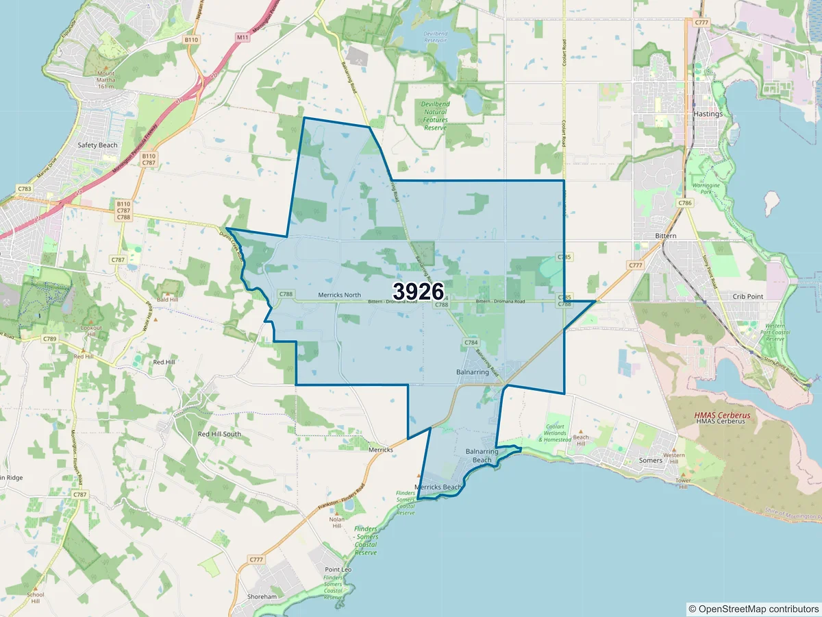 Map of postcode 3926 — Balnarring, VIC, Australia