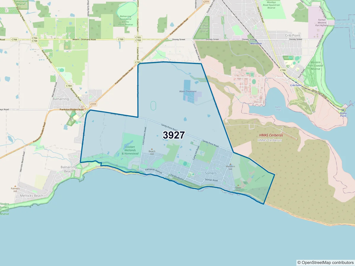 Map of postcode 3927 — Somers, VIC, Australia