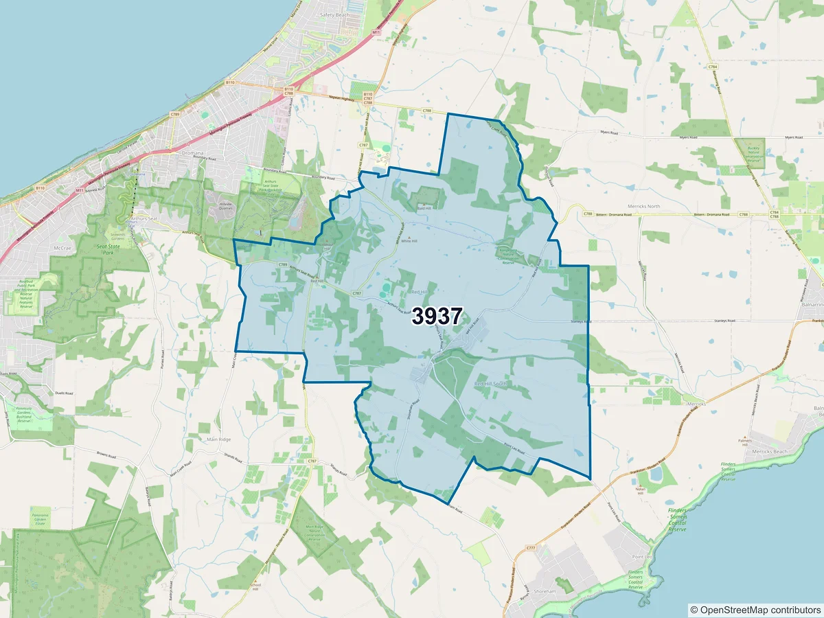 Map of postcode 3937 — Red Hill, VIC, Australia