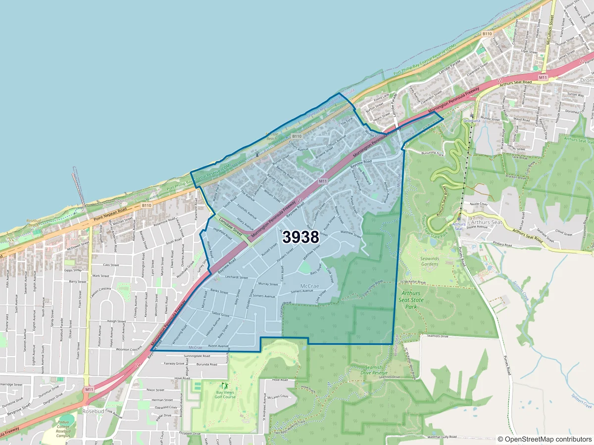 Map of postcode 3938 — McCrae, VIC, Australia