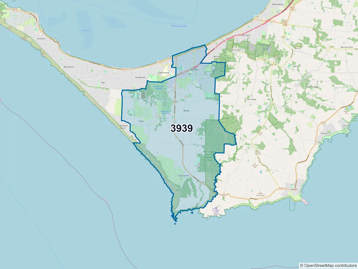 Map of postcode 3939 — Rosebud, VIC, Australia