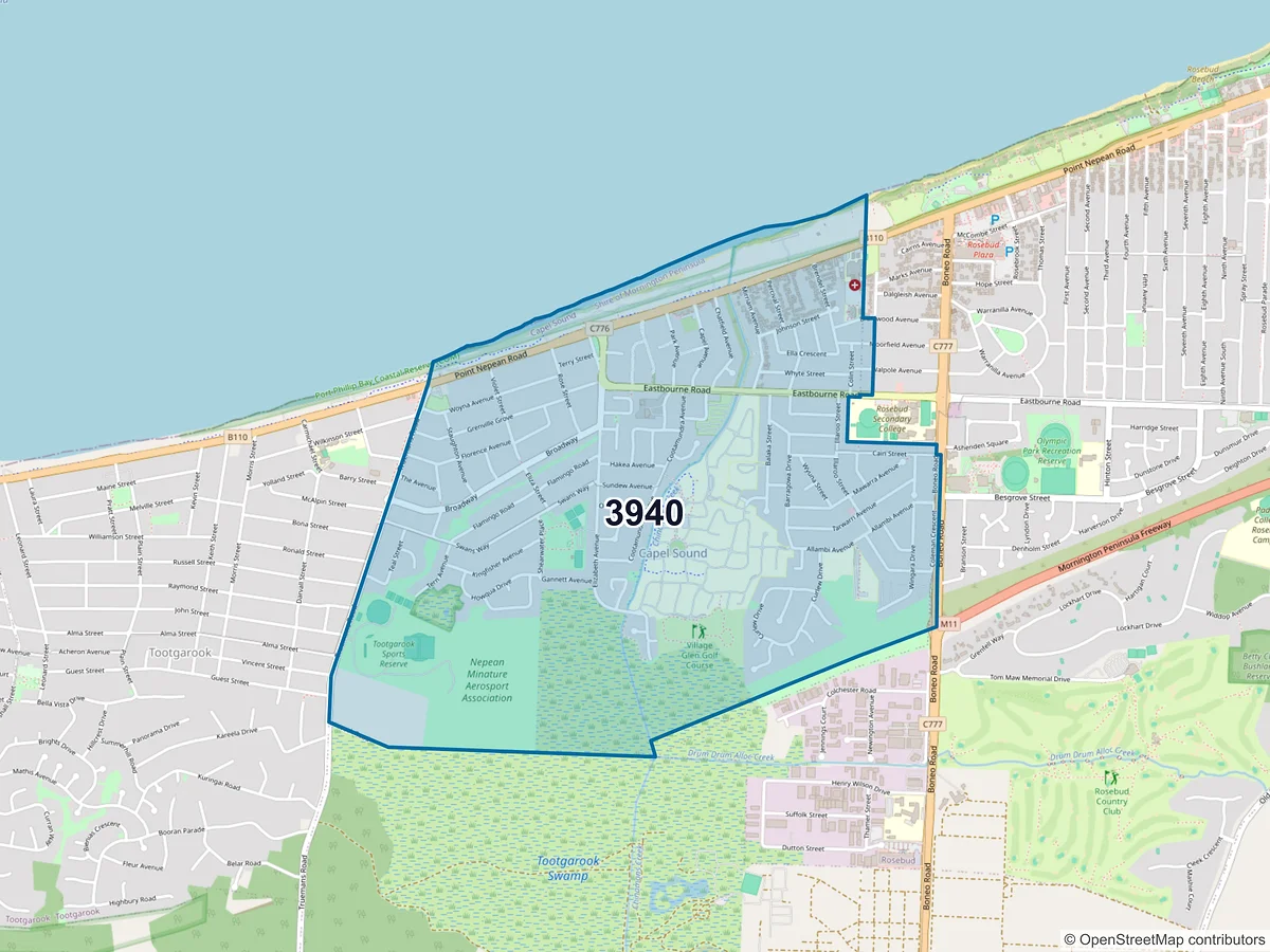 Map of postcode 3940 — Capel Sound, VIC, Australia