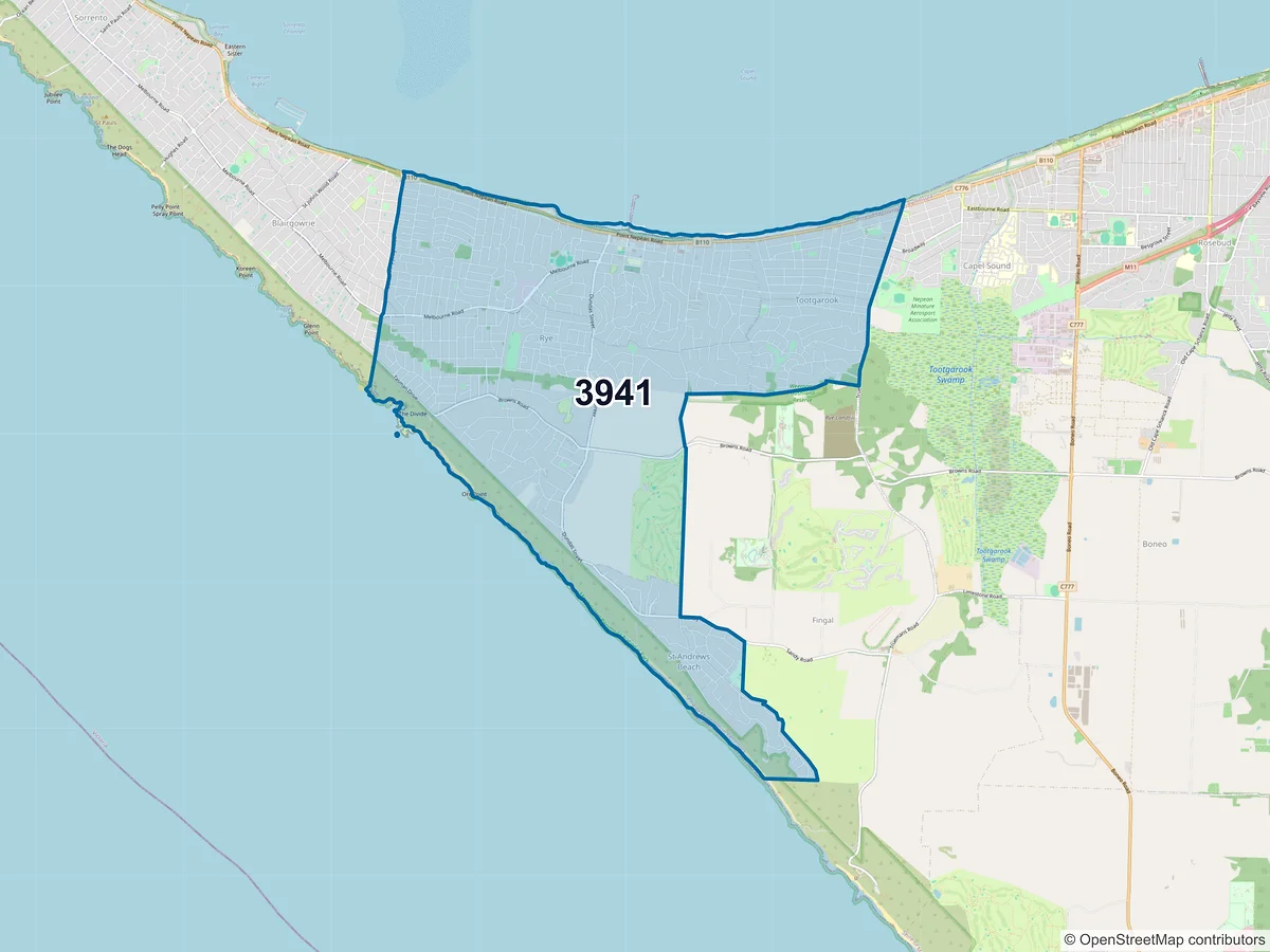 Map of postcode 3941 — Rye, VIC, Australia