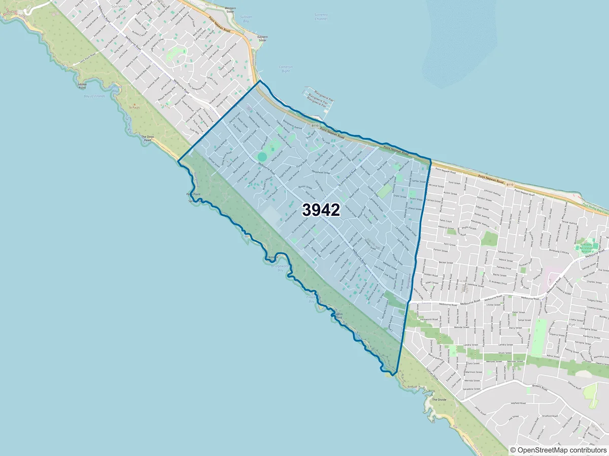 Map of postcode 3942 — Blairgowrie, VIC, Australia