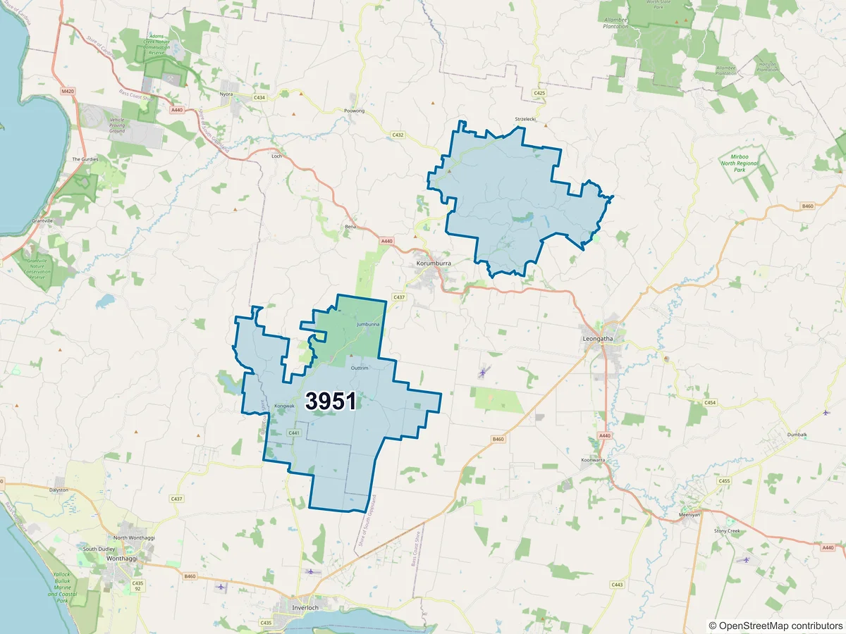 Map of postcode 3951 — Kongwak, VIC, Australia