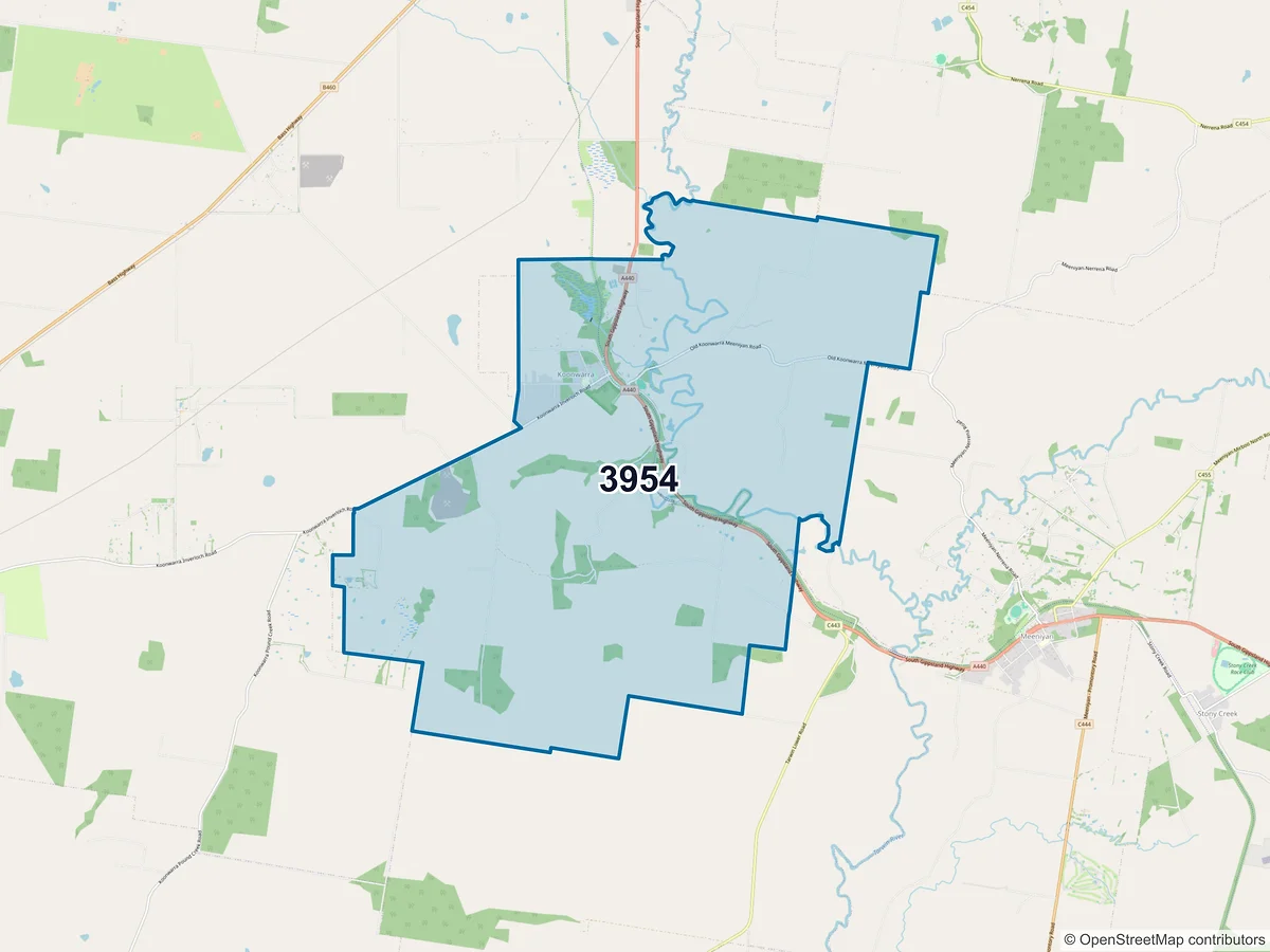Map of postcode 3954 — Koonwarra, VIC, Australia