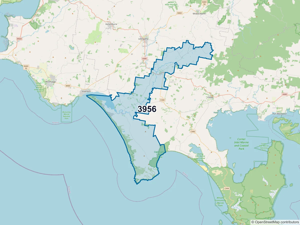 Map of postcode 3956 — Venus Bay, VIC, Australia