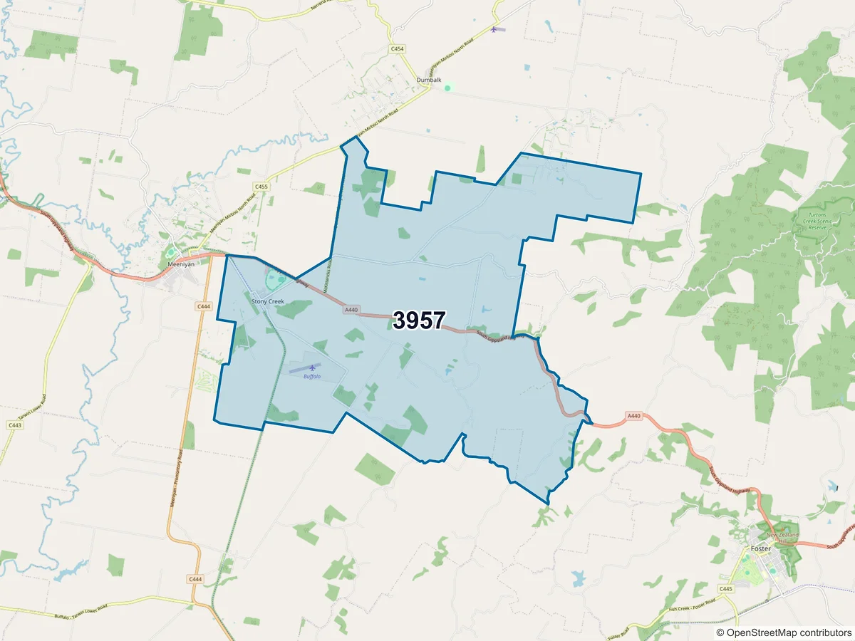 Map of postcode 3957 — Stony Creek, VIC, Australia