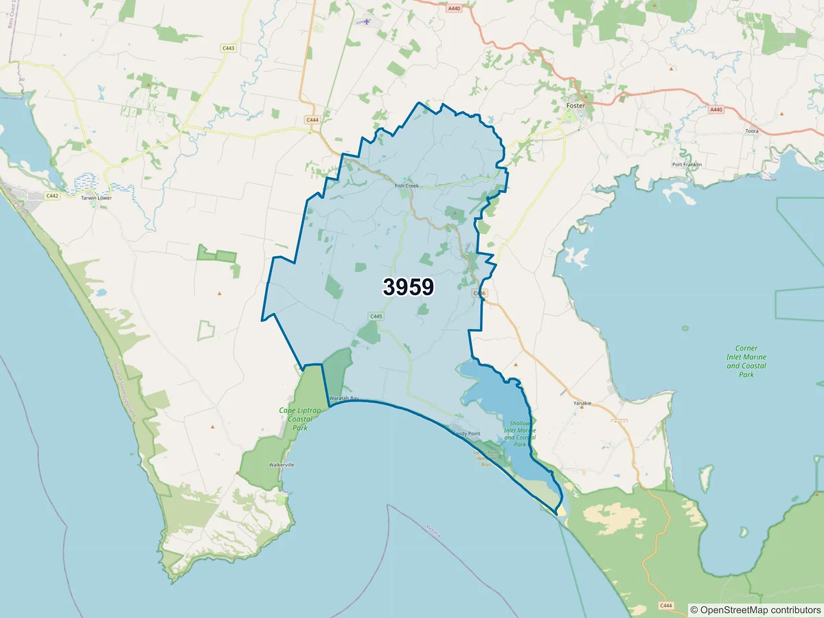 Map of postcode 3959 — Sandy Point, VIC, Australia