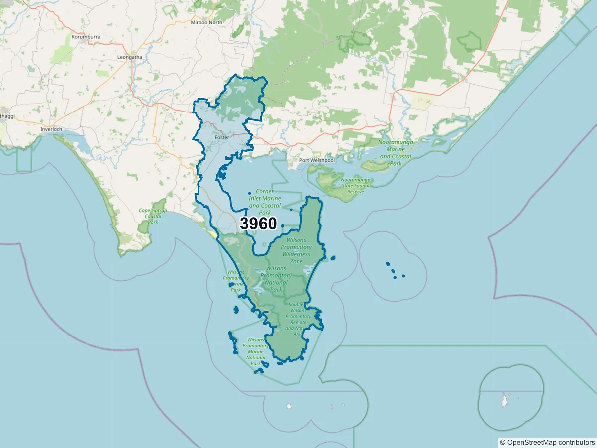 Map of postcode 3960 — Foster, VIC, Australia