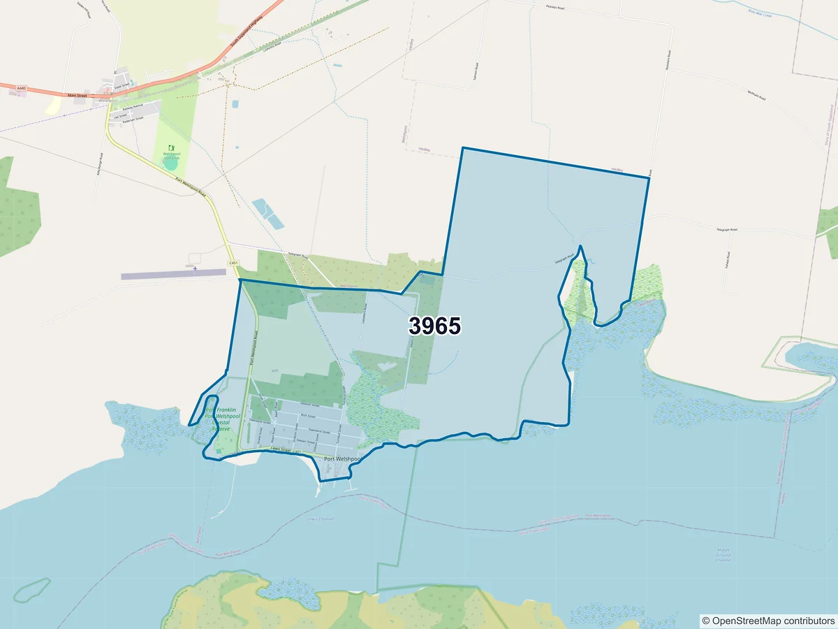 Map of postcode 3965 — Port Welshpool, VIC, Australia