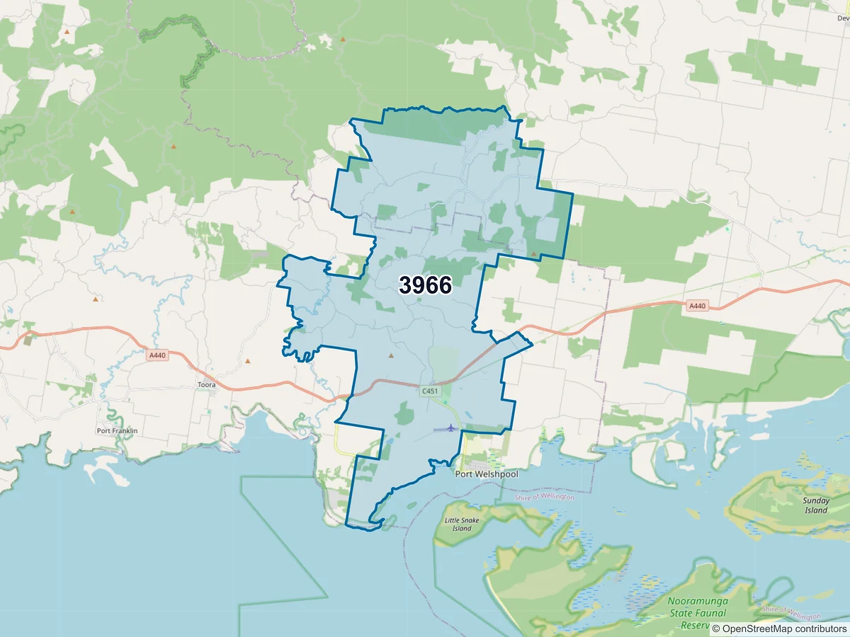 Map of postcode 3966 — Welshpool, VIC, Australia