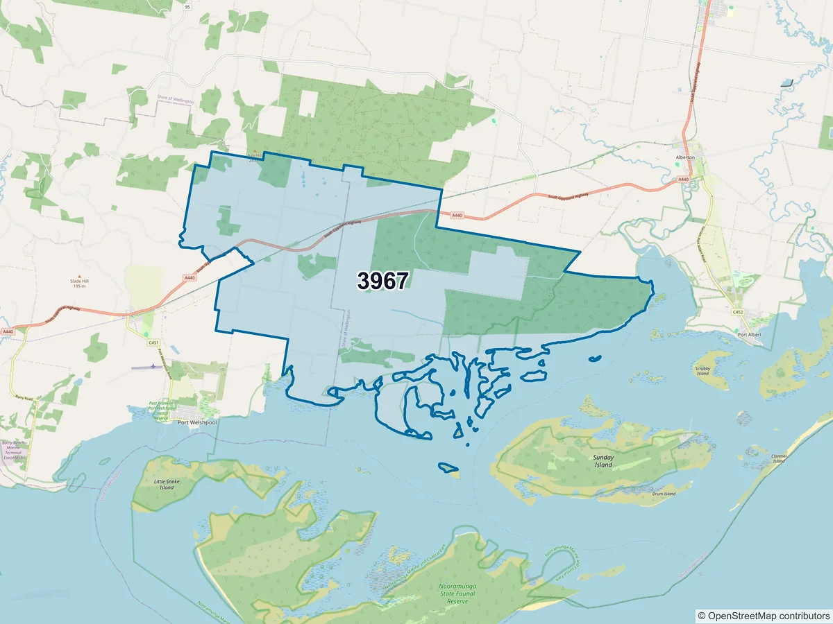 Map of postcode 3967 — Hedley, VIC, Australia