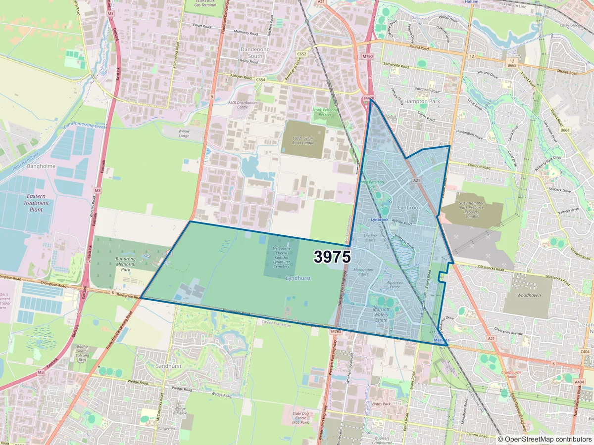 Map of postcode 3975 — Lynbrook, VIC, Australia