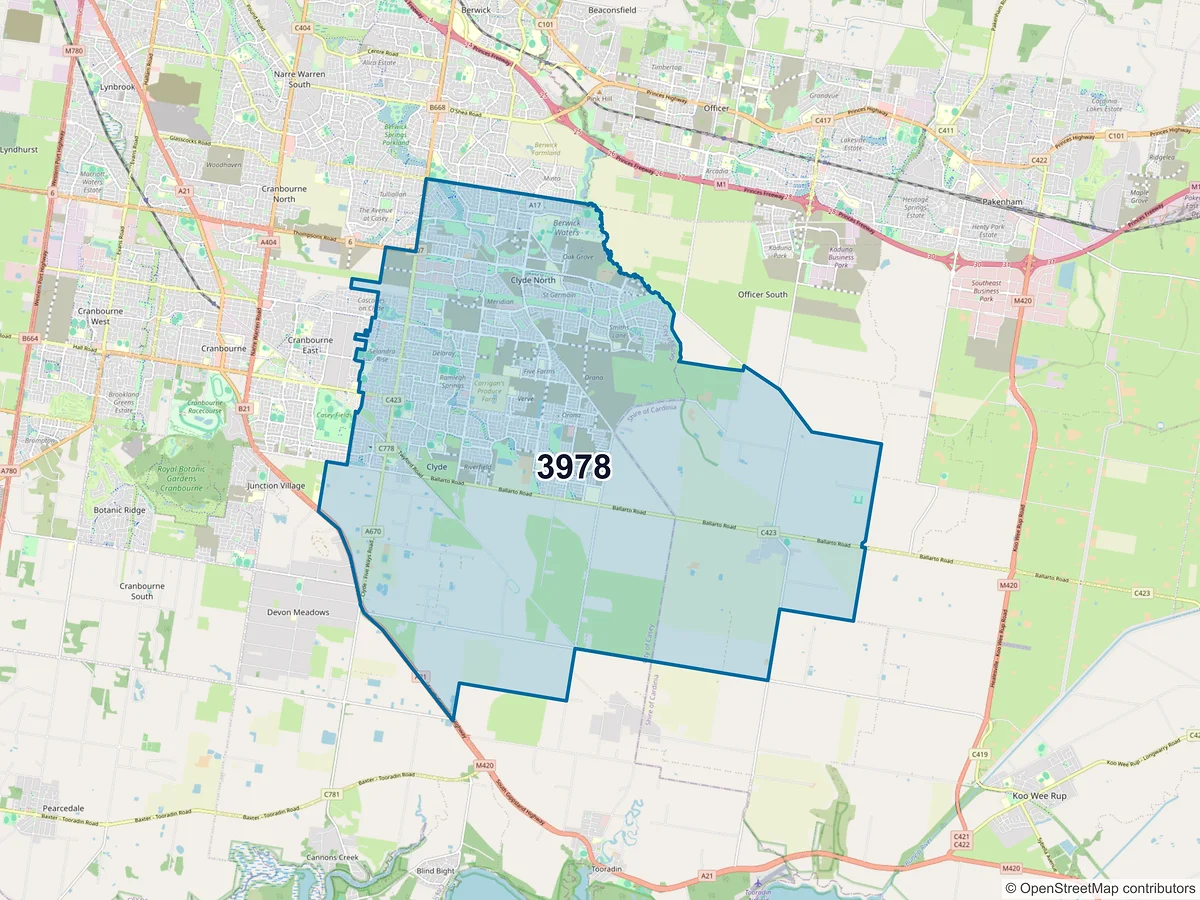 Map of postcode 3978 — Clyde North, VIC, Australia