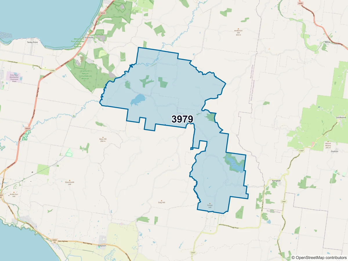 Map of postcode 3979 — Glen Alvie, VIC, Australia