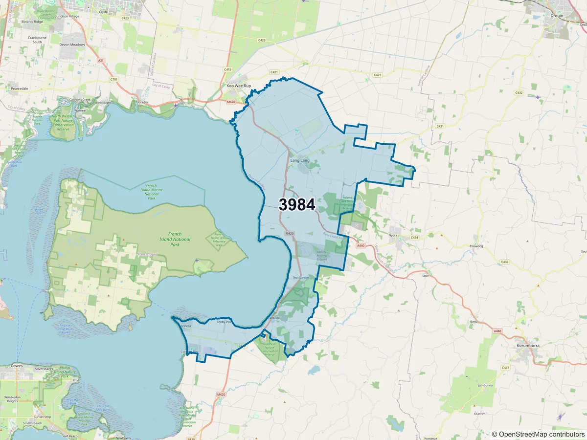 Map of postcode 3984 — Lang Lang, VIC, Australia