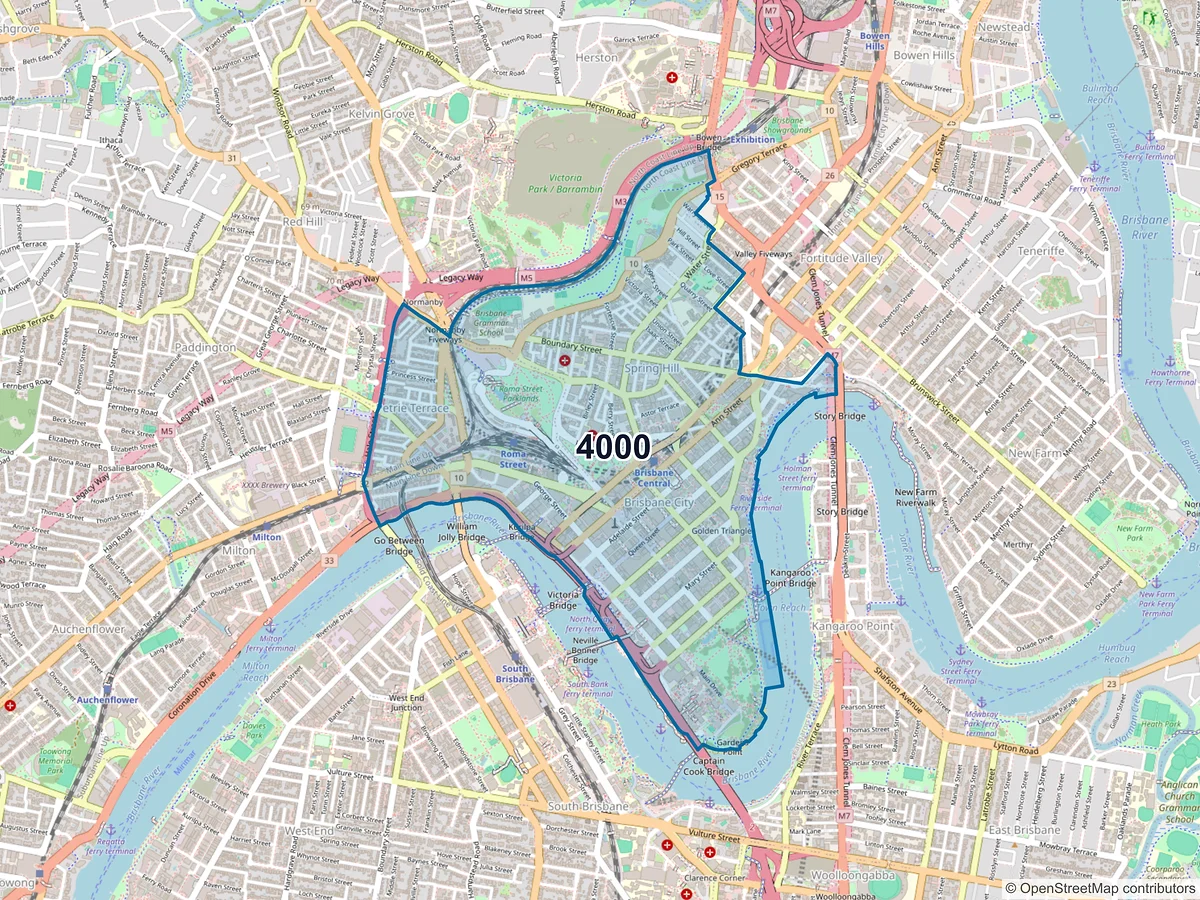 Map of postcode 4000 — Brisbane City, QLD, Australia