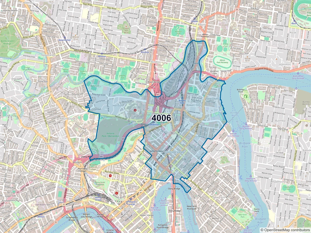 Map of postcode 4006 — Fortitude Valley, QLD, Australia