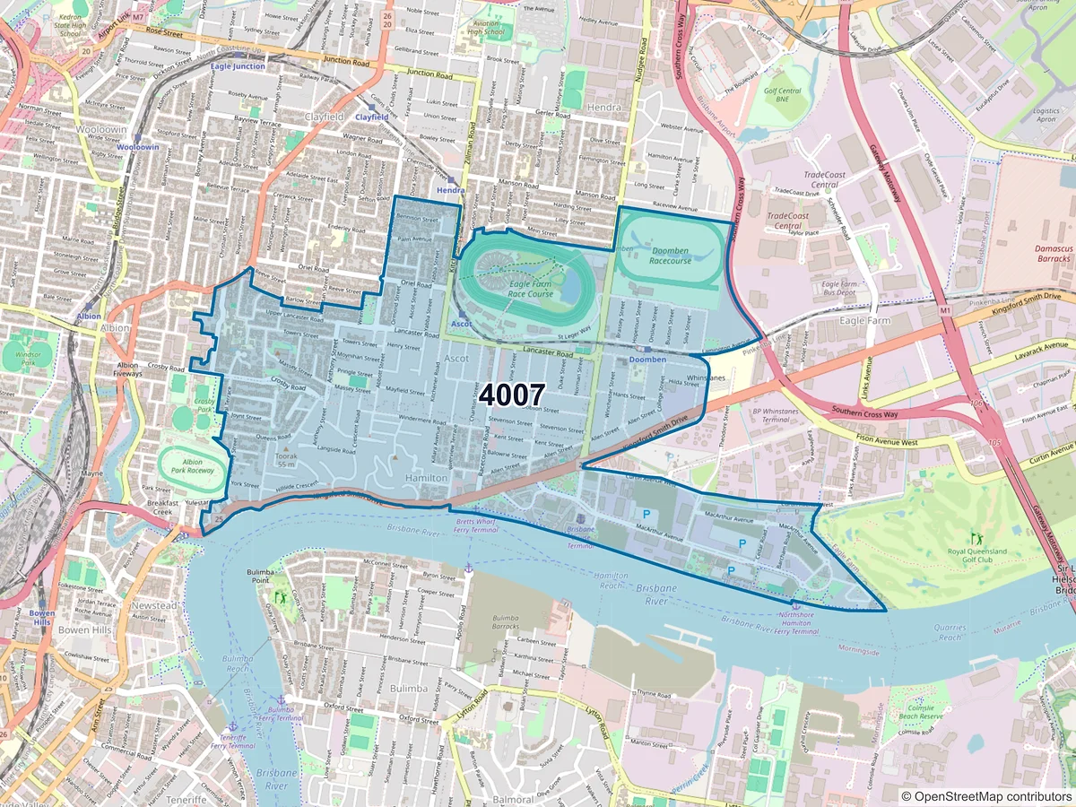 Map of postcode 4007 — Hamilton, QLD, Australia