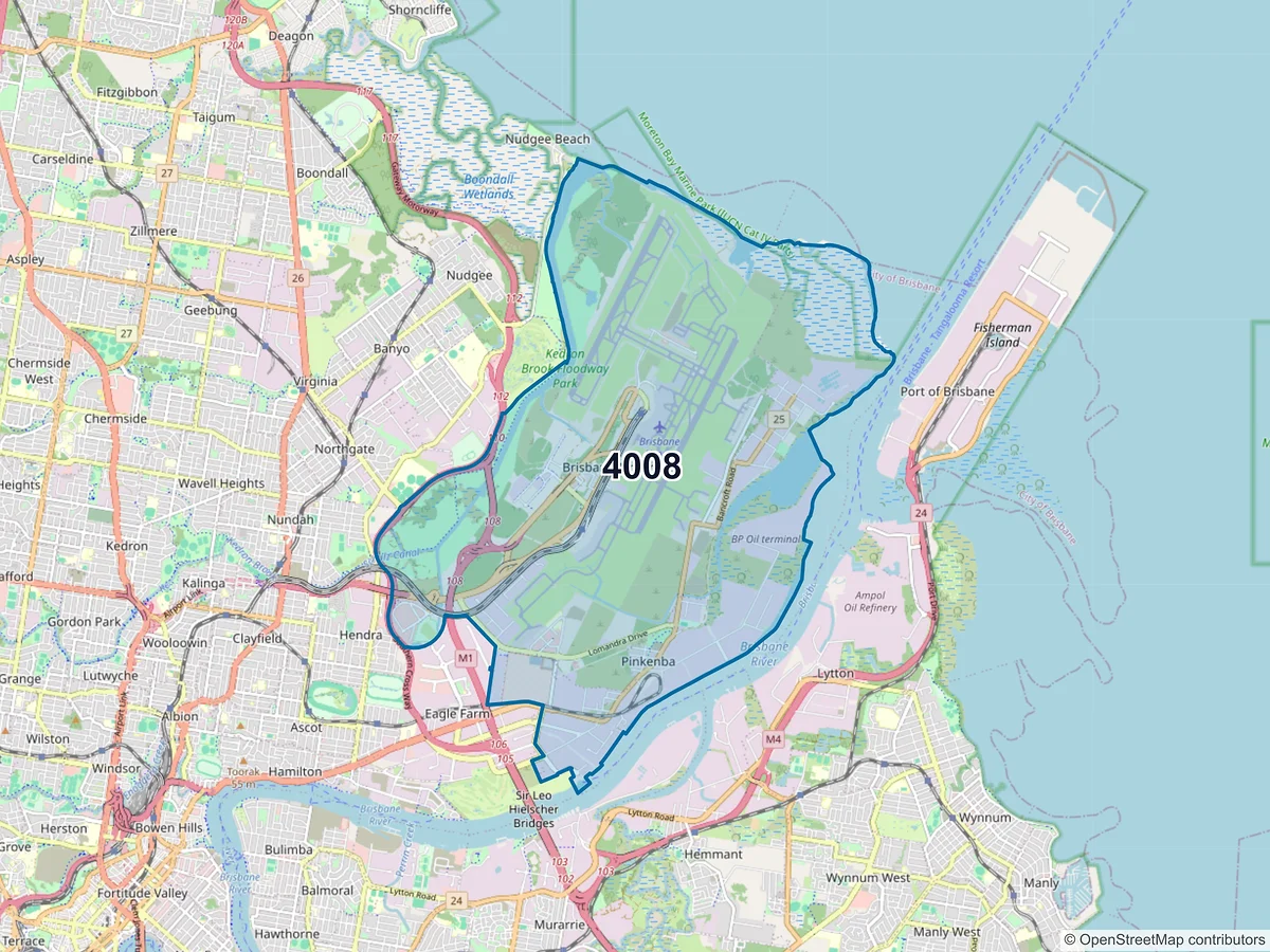 Map of postcode 4008 — Pinkenba, QLD, Australia