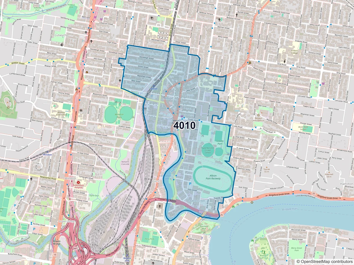Map of postcode 4010 — Albion, QLD, Australia