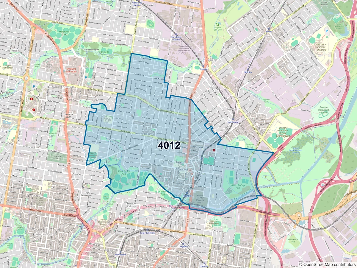 Map of postcode 4012 — Nundah, QLD, Australia