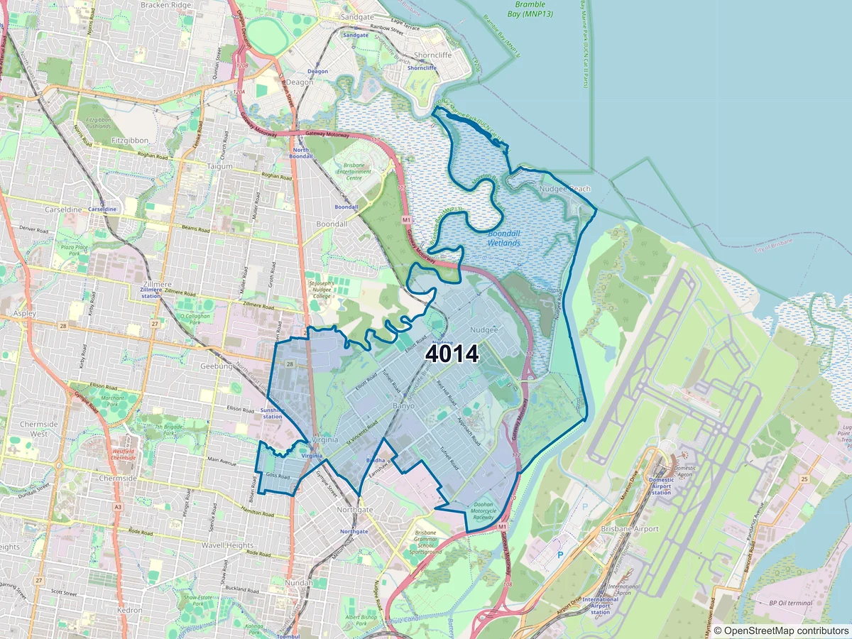 Map of postcode 4014 — Banyo, QLD, Australia