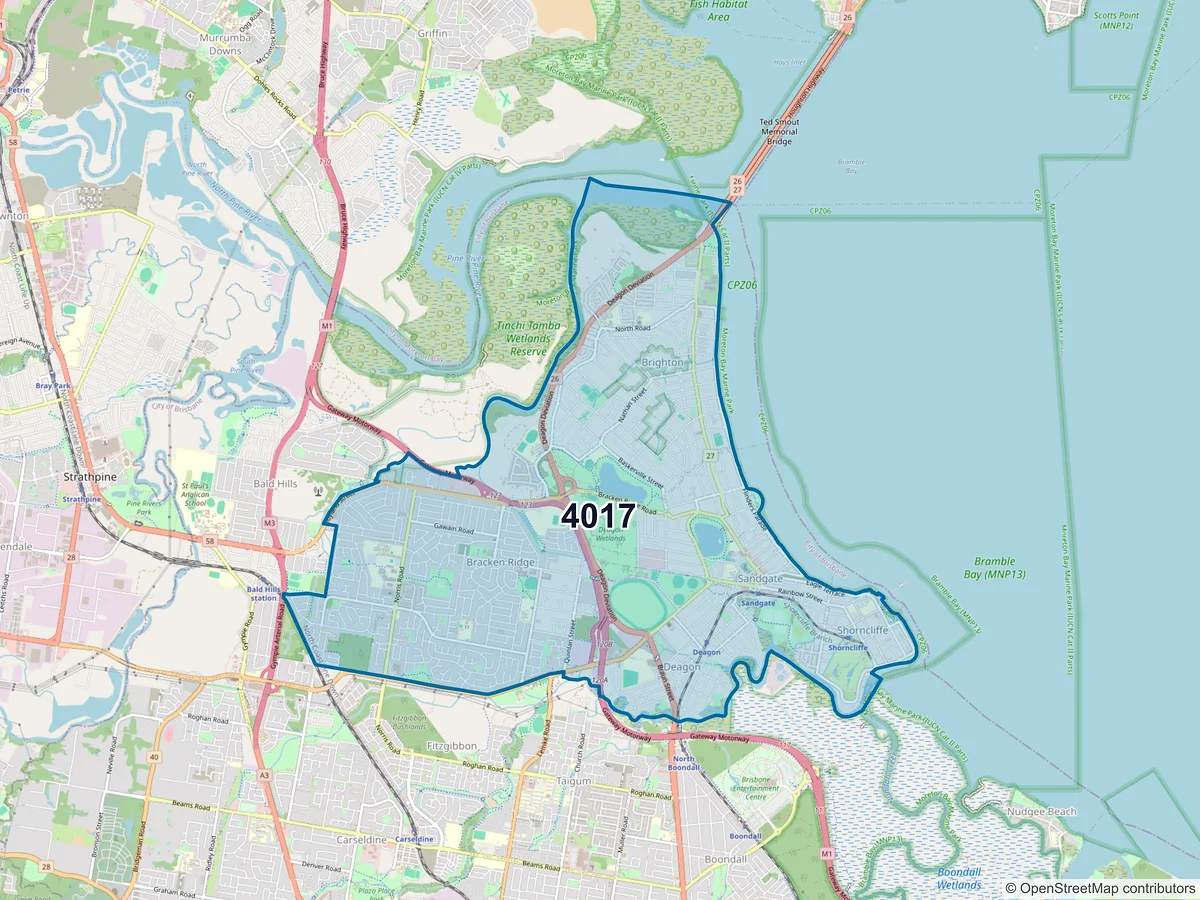Map of postcode 4017 — Bracken Ridge, QLD, Australia