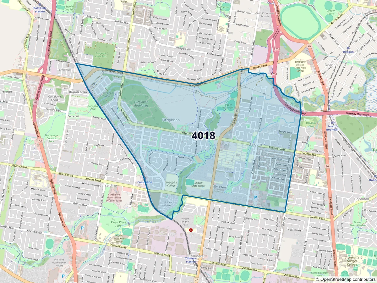 Map of postcode 4018 — Taigum, QLD, Australia