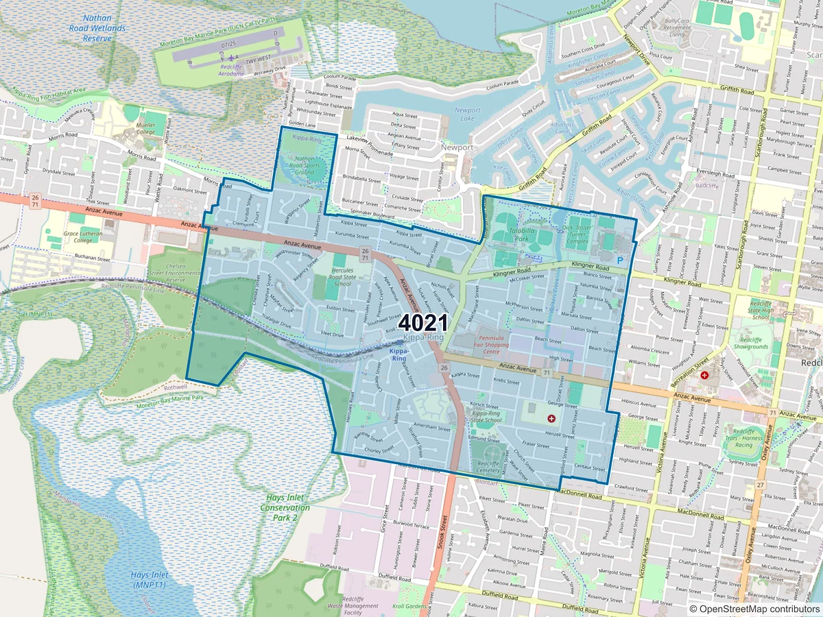 Map of postcode 4021 — Kippa-Ring, QLD, Australia