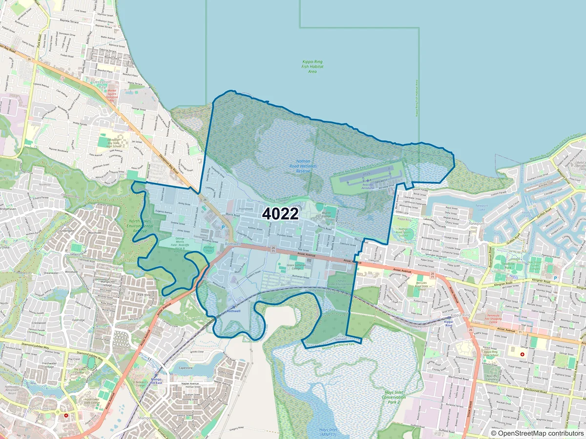 Map of postcode 4022 — Rothwell, QLD, Australia
